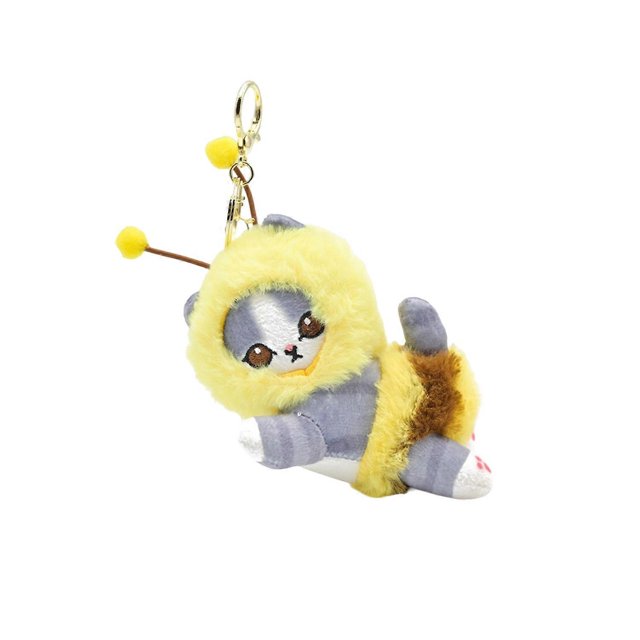 Plush Doll Pendant Cartoon Cat Bee Shape Stuffed Doll Keychain Creative Backpack Pendant for Student
