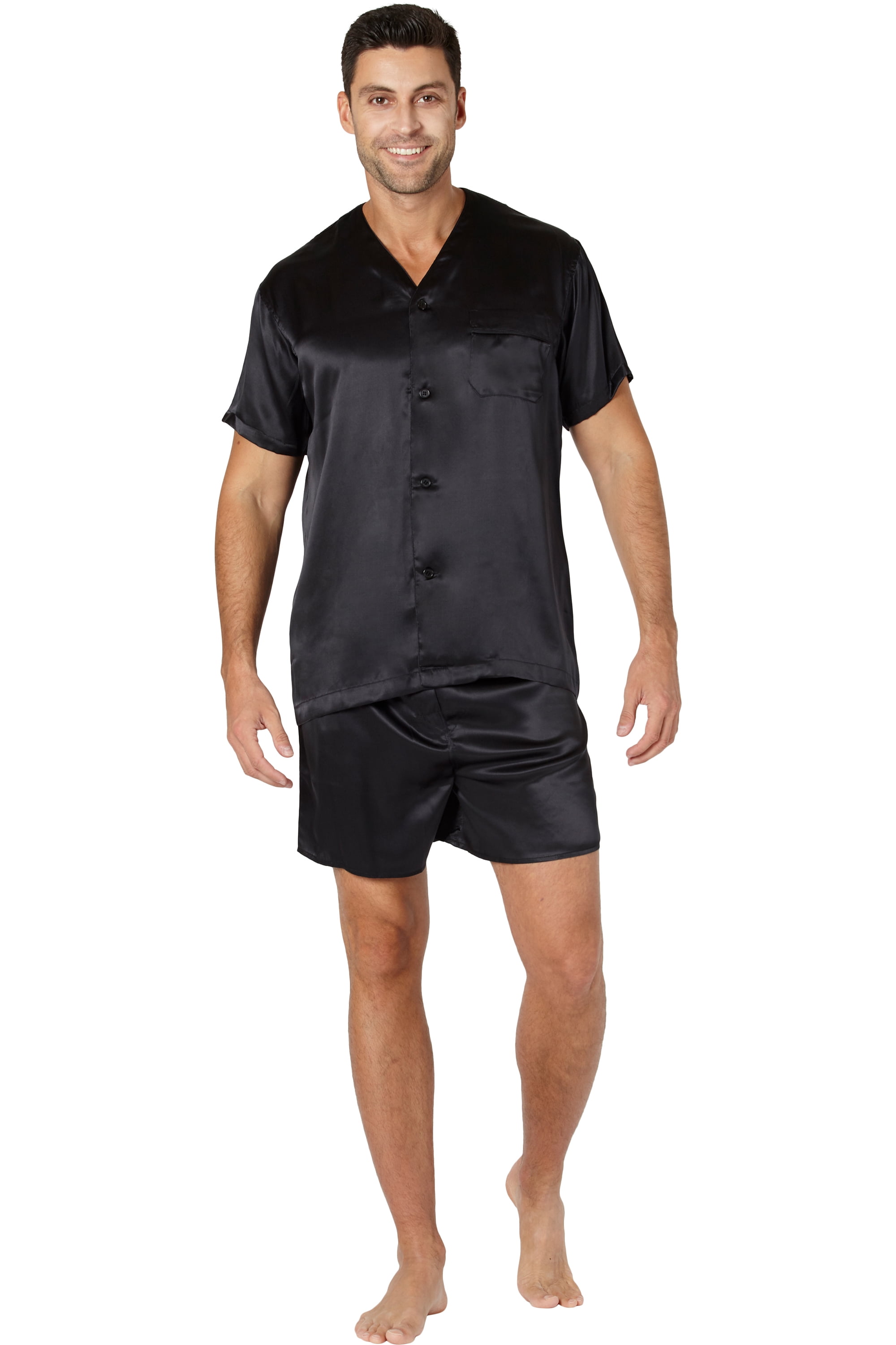 Mens Silk Short Sleeve Short Pajama Set, Black, XX-Large | Walmart Canada