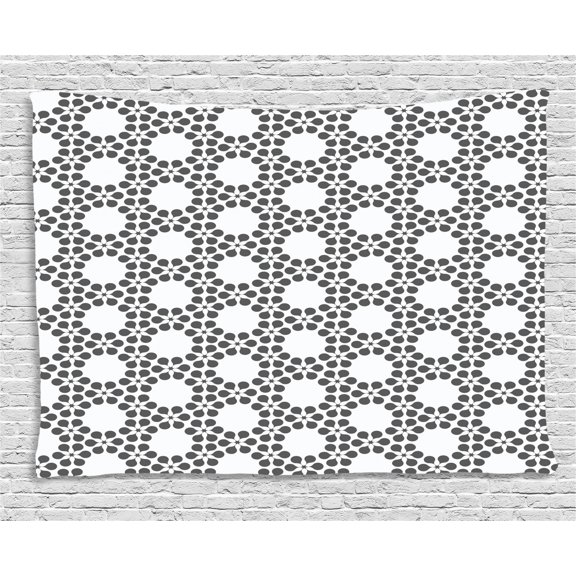 Grey and White Tapestry, Abstract Pattern with Flowers Forming a Contemporary Grid, Wall Hanging for Bedroom Living Room Dorm Decor, 60W X 40L Inches, Charcoal Grey with White, by Ambesonne