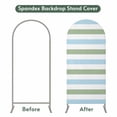 thumbnail image 4 of Sage Green Blue Striped Arch Backdrop Cover, Spandex Fitted Wedding Arch Cover, Farmhouse Sage Green Stripes Round Top Stand Covers for Birthday Ceremony Bridal Shower Party Decor 6x2.6 Ft, 4 of 9