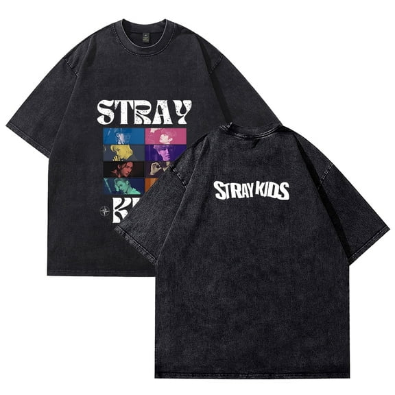 Stray Kids Merch Cotton Vintage Wash T-shirt unisex round neck pure cotton short sleeved pattern T-shirt