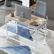 Yoneston 40 Computer Desk with 2 Storage Drawers, Space Saving Home Office Working Table for Bedroom Apartment Study Room, Beige
