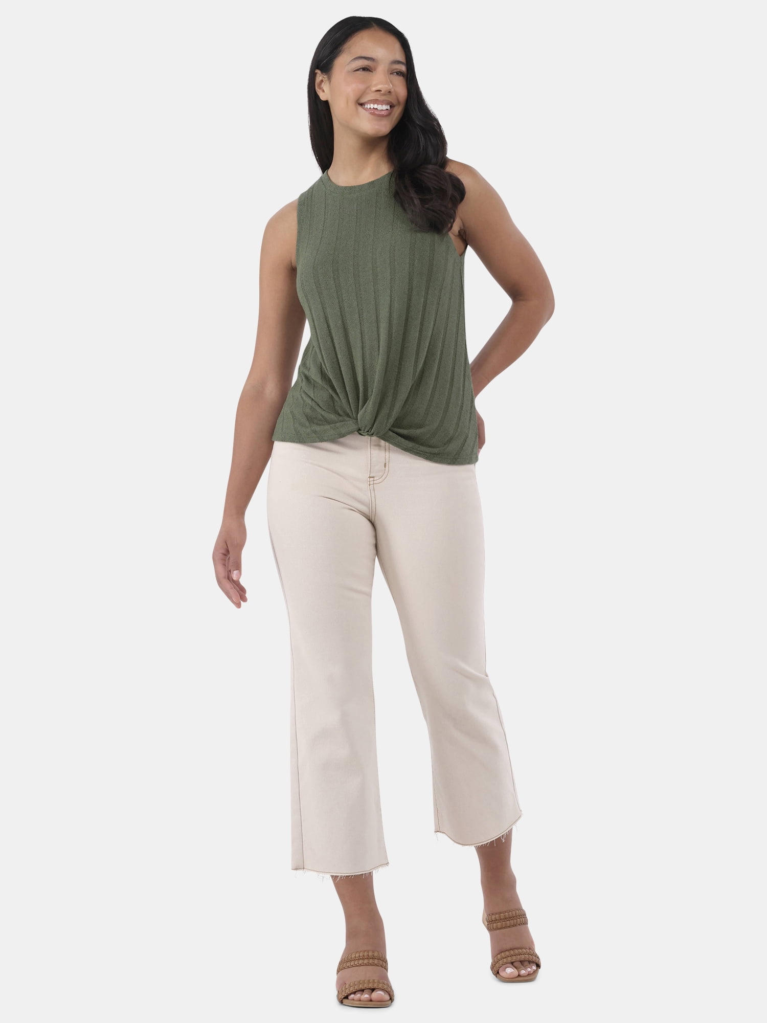 Time and Tru Women's Sweater Knit Twist Front Tank Top, Lightweight, Sizes XS-XXXL