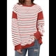 thumbnail image 3 of Sudadera Informal de Larga con Cuello Redondo y Rayas de Color Block para Mujer. Rojo Ladrillo M, 3 of 5