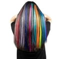 thumbnail image 2 of 12 Pcs Colored Party Highlights Colorful Clip In Hair Extensions, 22 Inch Straight Synthetic Hairpieces, Rainbow, 2 of 5