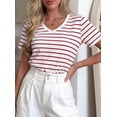 thumbnail image 3 of PRETTYGARDEN Short Sleeve Shirts for Women Spring V Neck Cute Tops Casual Striped Shirt Knitted Tees Summer Outfits, 3 of 10