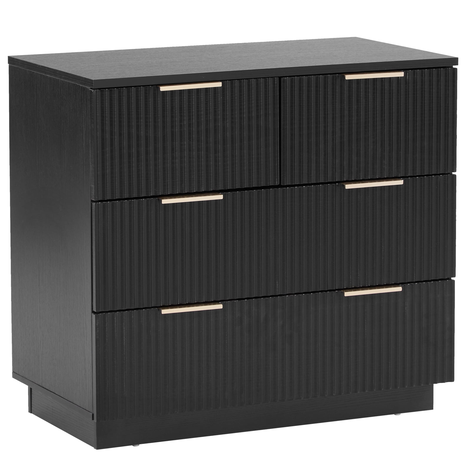 Four-Drawer Bedside Cabinet, Black P2 Particle Board and Density Board Wavy Pattern Drawer Front Three-Level