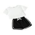 thumbnail image 3 of PENGXIANG Fille Été Ensembles Manches Courtes Hauts de Couleur Unie Pantalons Courts, 3 of 6