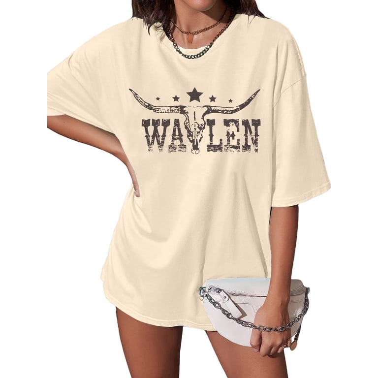 Western Cow Skull Graphic Tee - Women's Vintage Funny Country T-Shirt, Short Sleeve, Loose Fit