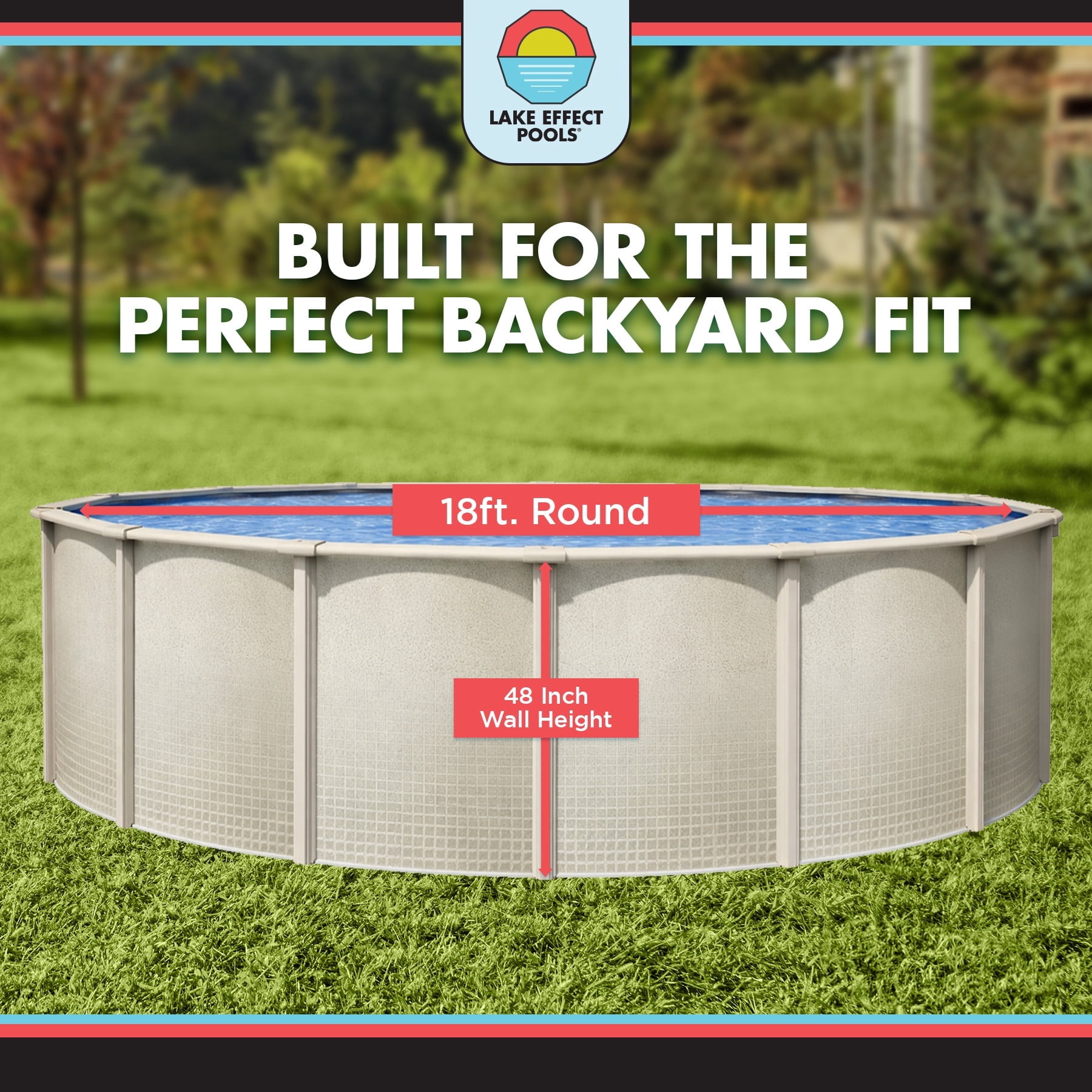 Lake Effect Pools Impressions 18' Round x 48" Wall Above-Ground Swimming Pools, Full Start-up Kit