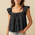 thumbnail image 2 of UAMVSH Women's Peplum Crop Top Ruffle Cap Sleeve Babydoll Blouses Casual Backless Square Neck T Shirt Going Out Outfits, 2 of 6