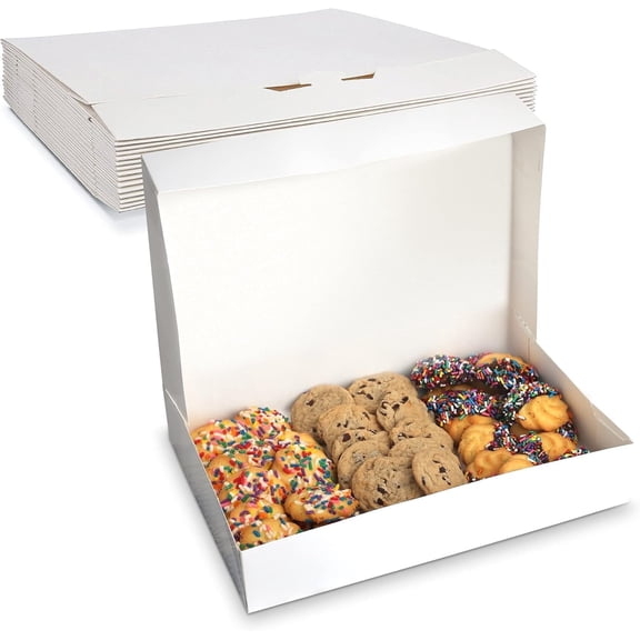 MT Products White Cookie Box - 15" x 11.5" x 2.25" Bakery Boxes - Pack of 100