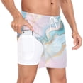 thumbnail image 2 of joogoo Men's Green Marble Swim Trunks with Liner Pocket Beach Shorts XX-Large, 2 of 9