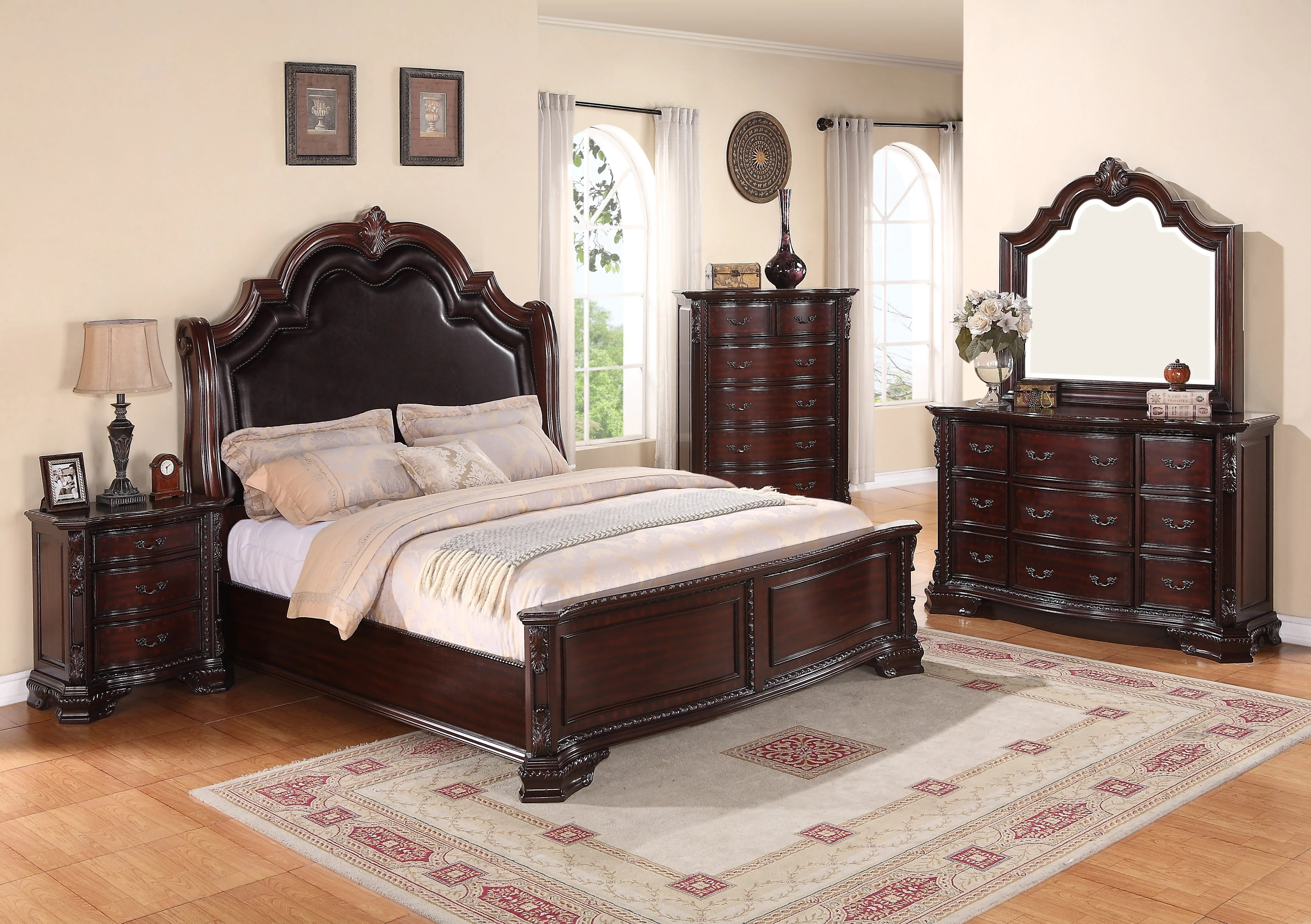 Classic Vintage Style 4Pc King Panel Bed Set Brown Finish Bedroom ...