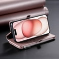thumbnail image 4 of ELEHOLD for iPhone 16 Pro Max Case,  Full Body Protection Crossbody Flip Zipper Credit Card Slot Wallet Case Kickstand Shockproof Leather Case with Shoulder Strap and Wrist Strap, Rosegold, 4 of 11
