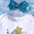 thumbnail image 5 of JAJAHO First Birthday Outfit Girl Clothes Letter Printed Romper Bodysuits Scale Metallic Flared Pants With Headband 3 Piece Cute Outfit, 5 of 9