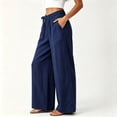 thumbnail image 4 of Khunlpohl Cotton Linen Pants for Womens Wide Legs Elastic Waist Palazzo Casual Pant Tied Loose Trendy Trousers with Pockets, 4 of 7