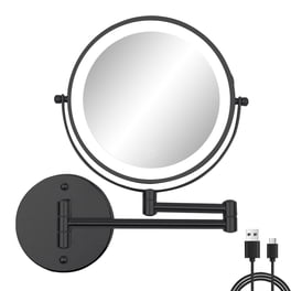 8" Lighted Wall Mount Makeup Mirror, Double-Sided LED 1x/10x Magnifier And Adjustable Arm, 3 Color Lights Touch Screen Bathroom 360° Swivel