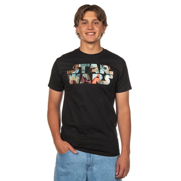 Star Wars Men's Boba Fett Bounty Hunter Themed Logo Fill Design Adult Short Sleeve Crewneck T-Shirt
