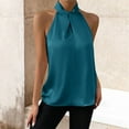thumbnail image 2 of MESSUEN Halter Tank Front Tie Tops for Women Halter Cutout Satin Tank Woman Shirts Dress Blouses for Women Green S, 2 of 5