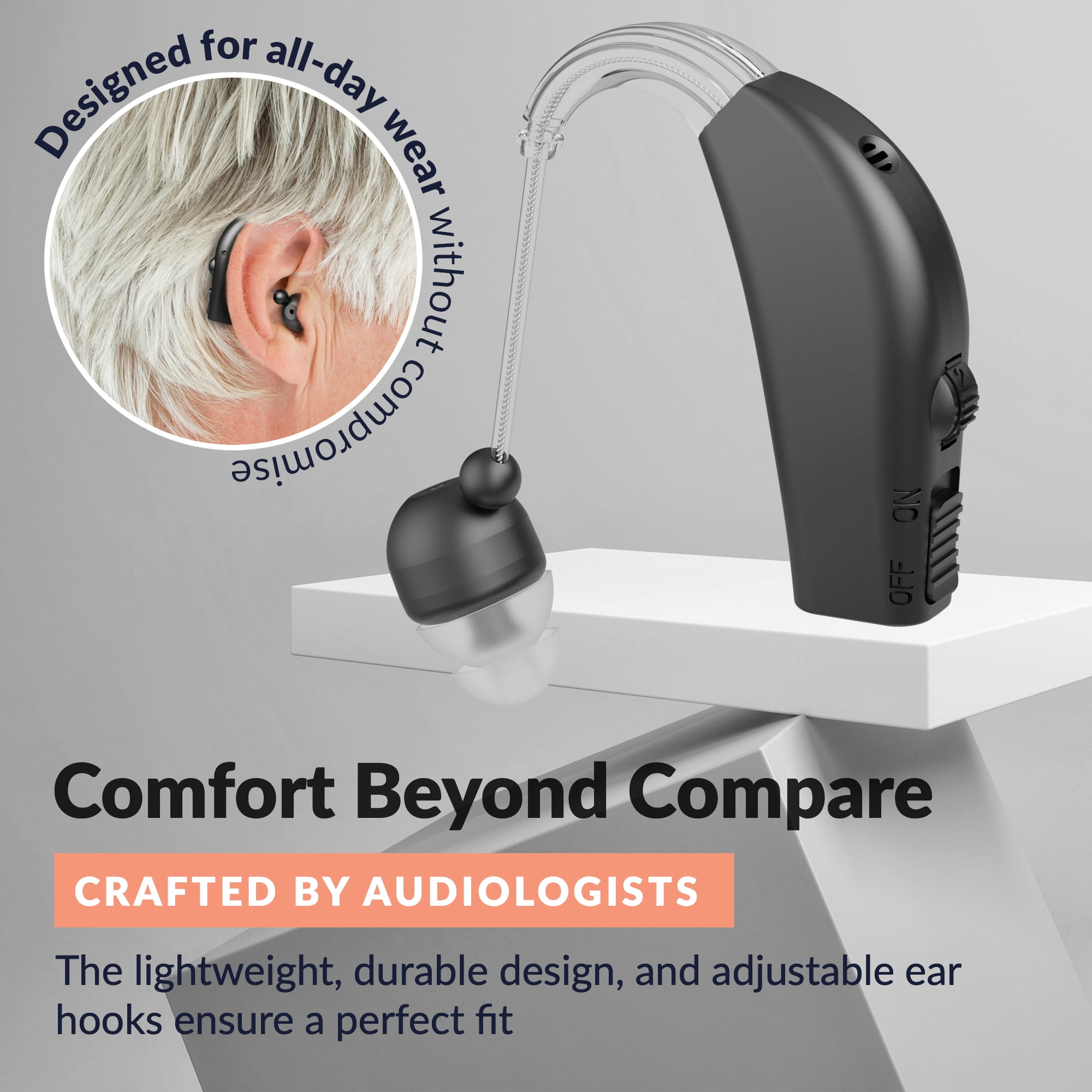 MEDca Rechargeable Hearing Aid for Seniors, Personal Sound Amplifier, Black - Single Ear
