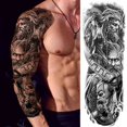 thumbnail image 1 of Cráneo Guerrero Tatuajes Temporales Manga Para Hombres Mujeres Adultos Realista Falso Tatuaje Pegatina Negro León Soldado Grande Tatoos, 1 of 4