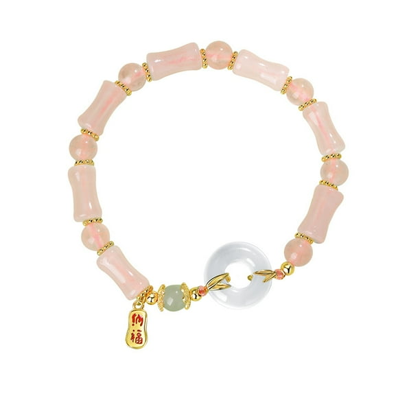 Pulsera de jade para mujer con hebilla de la paz y cuentas de bambú