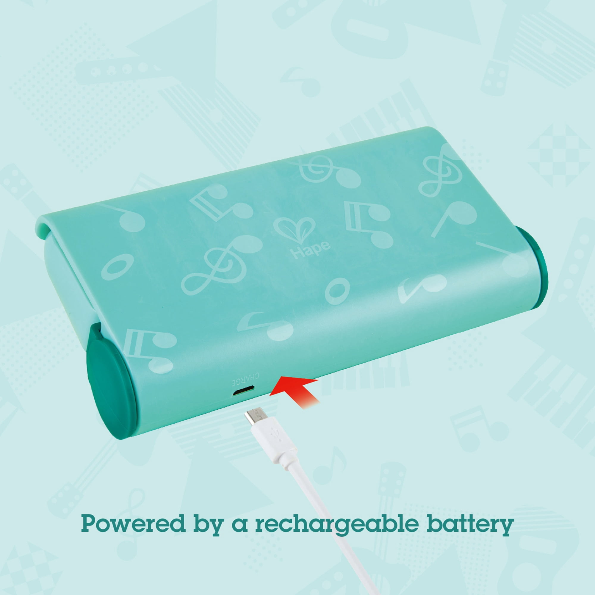 Hape Learn With Lights Kids Harmonica in Teal W/ USB Charging Capabilities