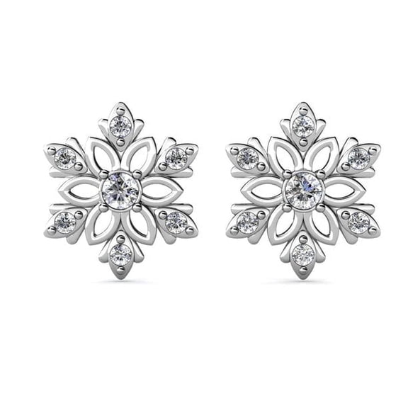 Cate & Chloe Sunny 18k White Gold Plated Snowflake Stud Earrings with Swarovski Crystals for Women