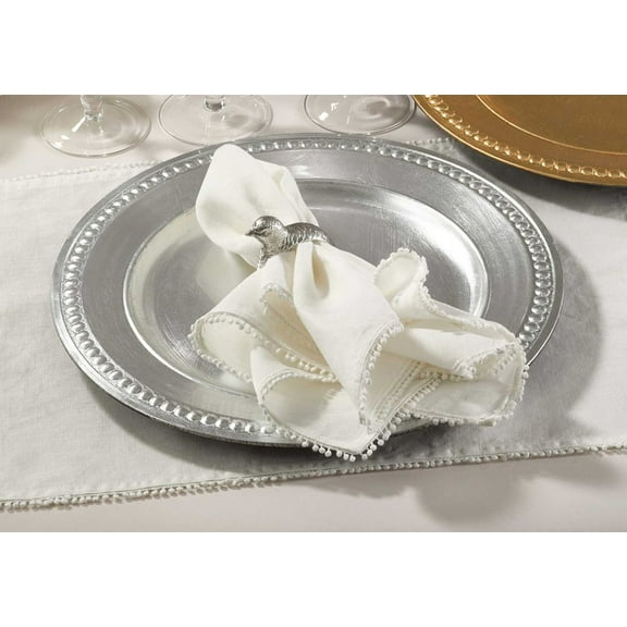 Fennco Styles Embossed Bead Border Shelby Design 14" Decorative Charger Plate-Set of 4 (Silver)