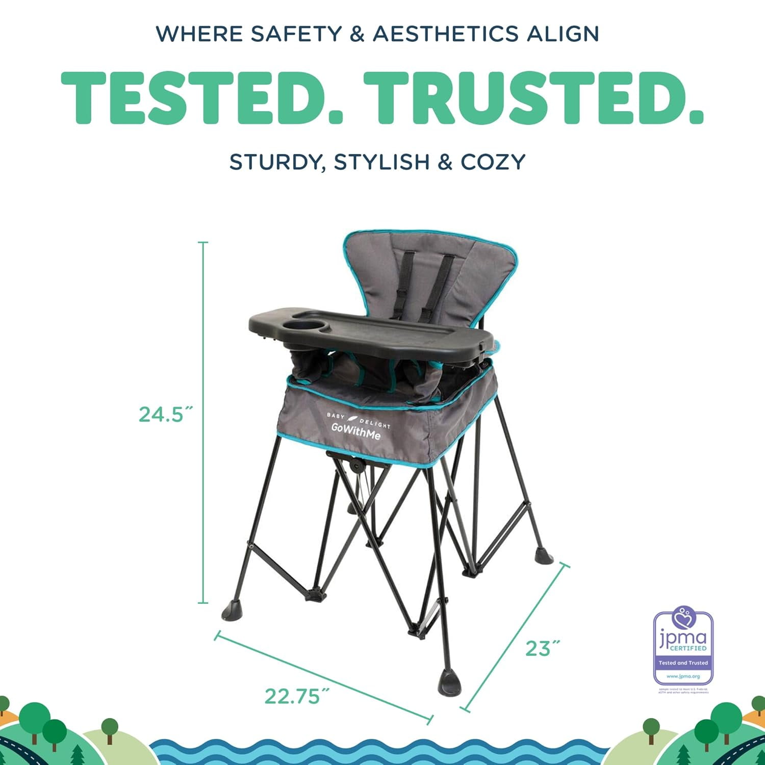 Go With Me Uplift Deluxe Portable High Infant Chair, Teal & Grey