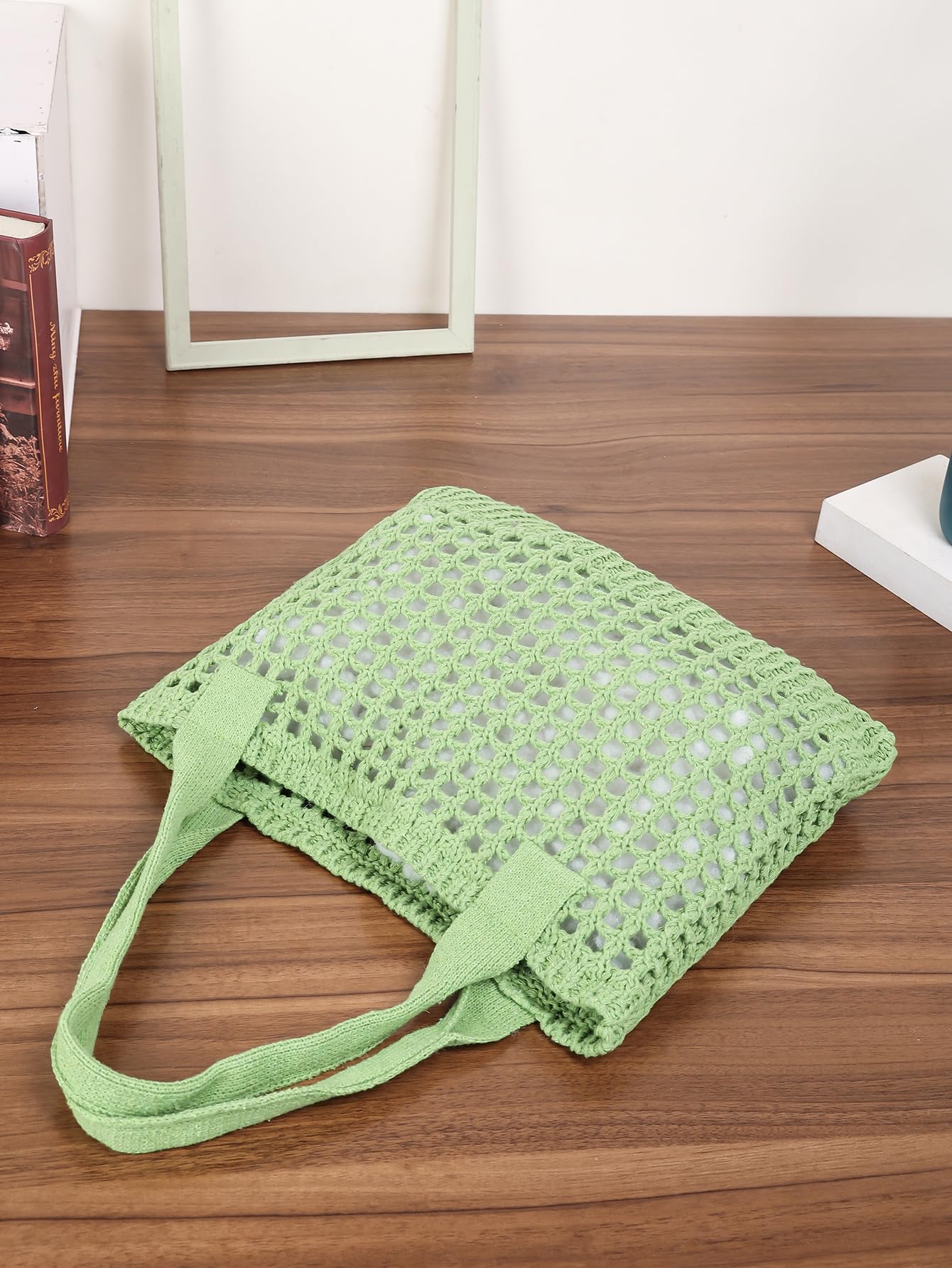 Women's Beach Tote Bag, Crocheted Knit Hollow Design, Stylish & Spacious Tote for Beach,Travel,and Everyday Use,Cute Aesthetic Summer Handbag(khaki)