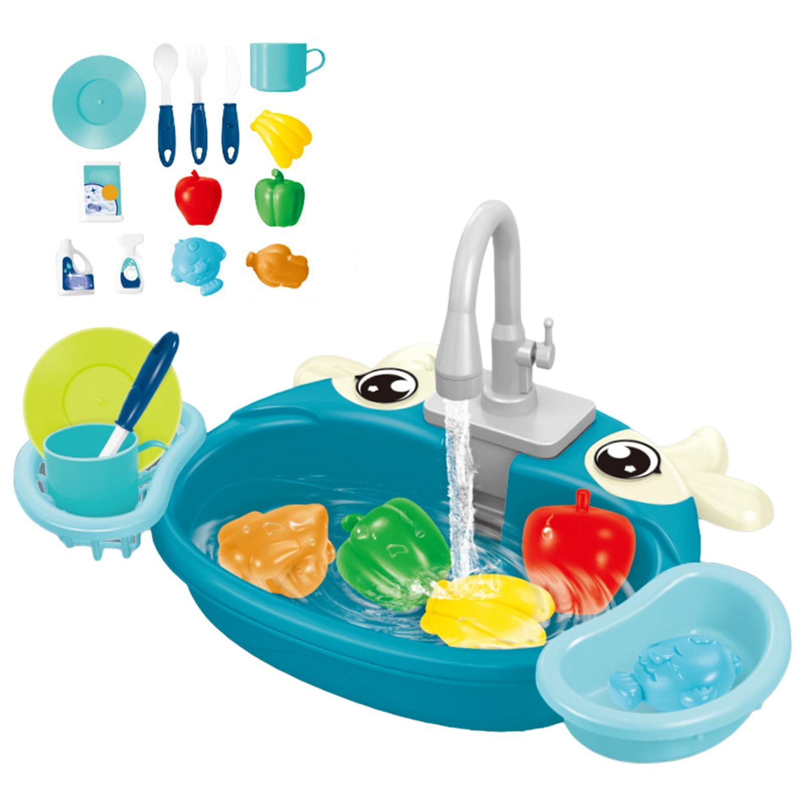 TISHITA segolike Kitchen Sink Toys Play Dishes with Running Water for Role Play Children Blue Calf