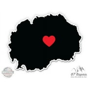 Macedonia Country Shape Heart - 3" Vinyl Sticker - For Car Laptop I-Pad Phone Helmet Hard Hat - Waterproof Decal