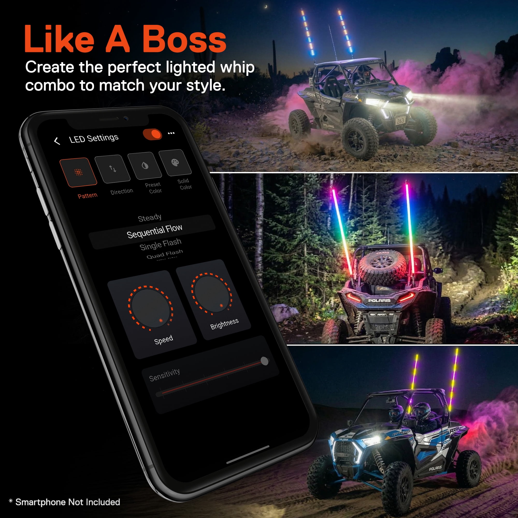 TRUE MODS 2pc 4ft Spiral RGB LED Whip Light for UTV ATV [Bluetooth App] Off Road Waterproof LED Lighted Whip CB Antenna Pole Stick for RZR Can-Am Polaris SxS 4x4 Quad Dune Buggy 4 Wheeler Accessories