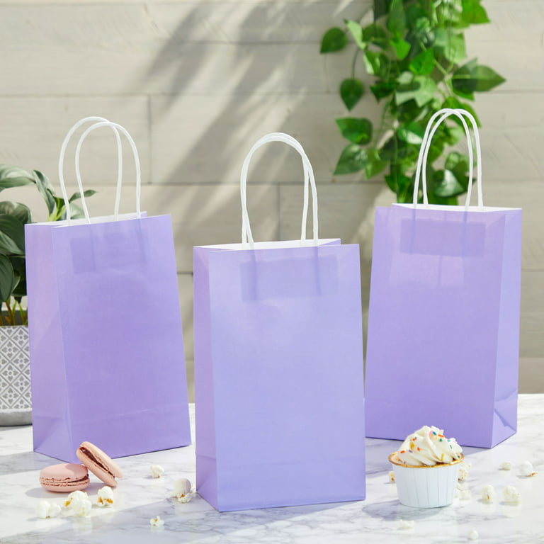 20 Pack Small Purple Paper Gift Bags with Handles, White Tissue