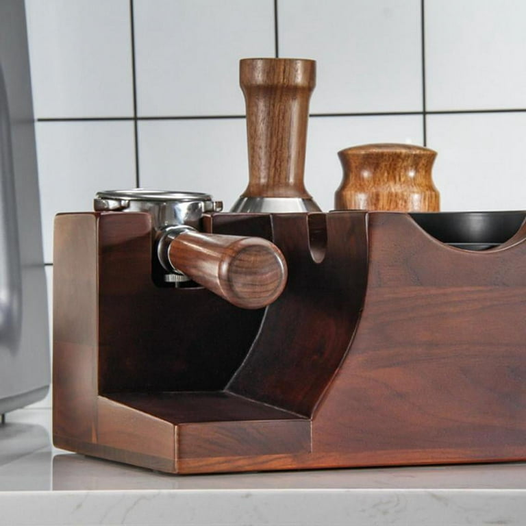 Walnut 58mm Espresso Tamping Station V2 KNODOS Espresso Machine Accessories  For Coffee Bar Wooden Coffee Tamper Stand and Portafilter Holder