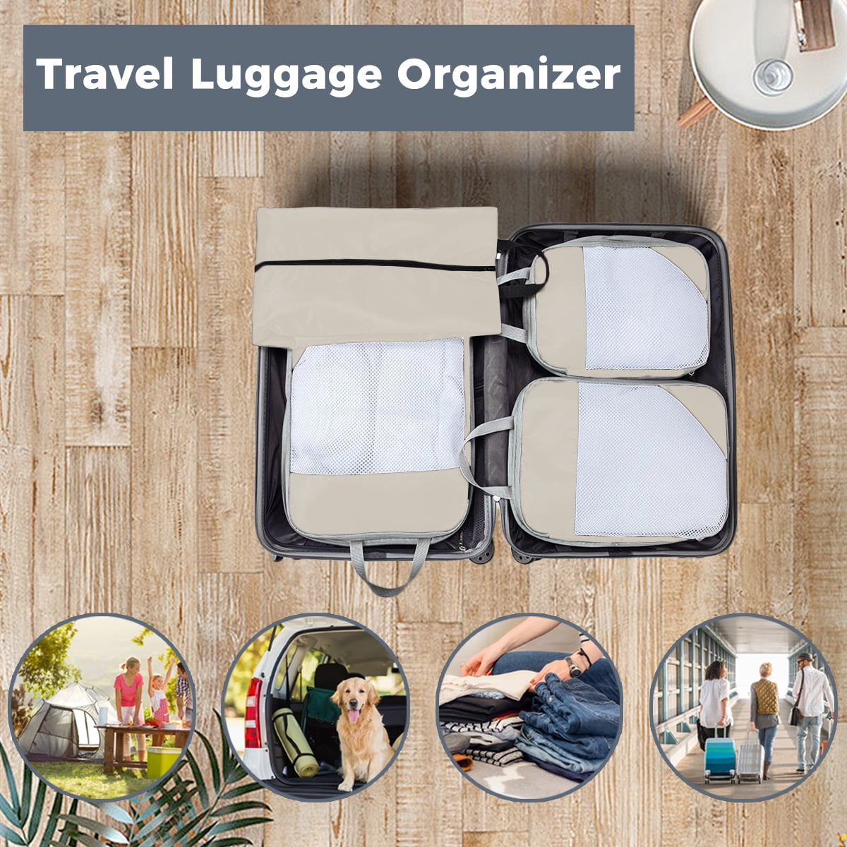 AUXDIQ 4 PCS Compression Packing Cubes Travel Luggage Organizer Bags Set Packing Organizers Compression Suitcase Bag Travel Essential Bag