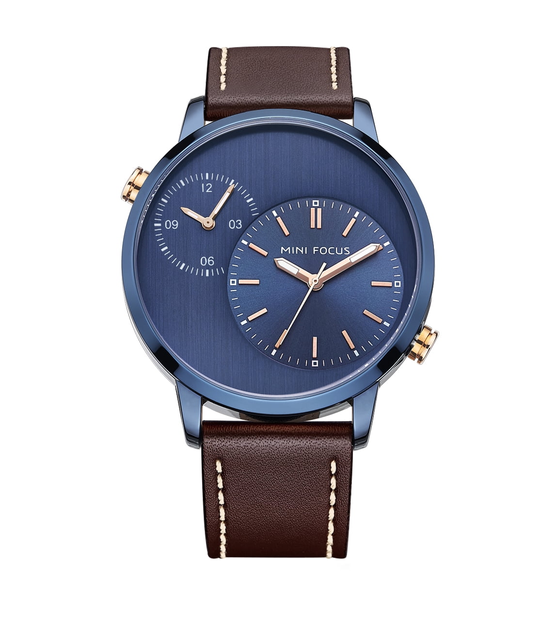 blue face watches with brown leather bands