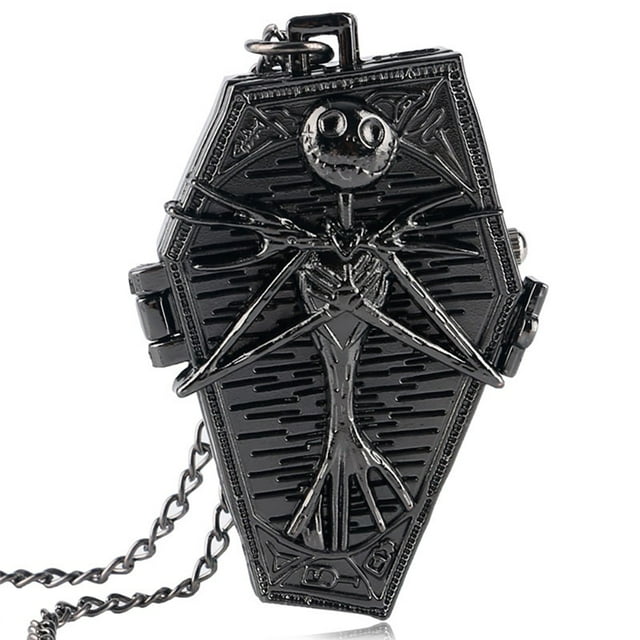 Steampunk Silver/black The Nightmare Before Christmas Men Women Quartz Analog Pocket Watch Necklace Chain