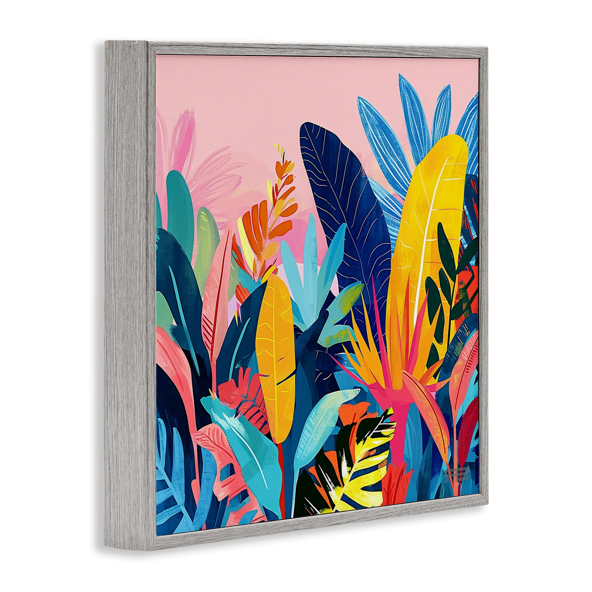 Stupell Industries Bold Tropical Jungle Leaves Botanical & Floral Painting Gray Framed Art Print Wall Art, 12 x 12