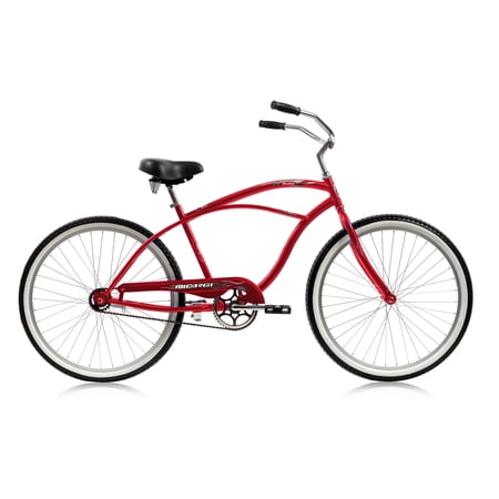 Wonder Wheels 26 In. Beach Cruiser Coaster Brake Single Speed Bicycle  Bike  Stainless Steel Spokes One Piece Crank Alloy Rims 36 H - Red