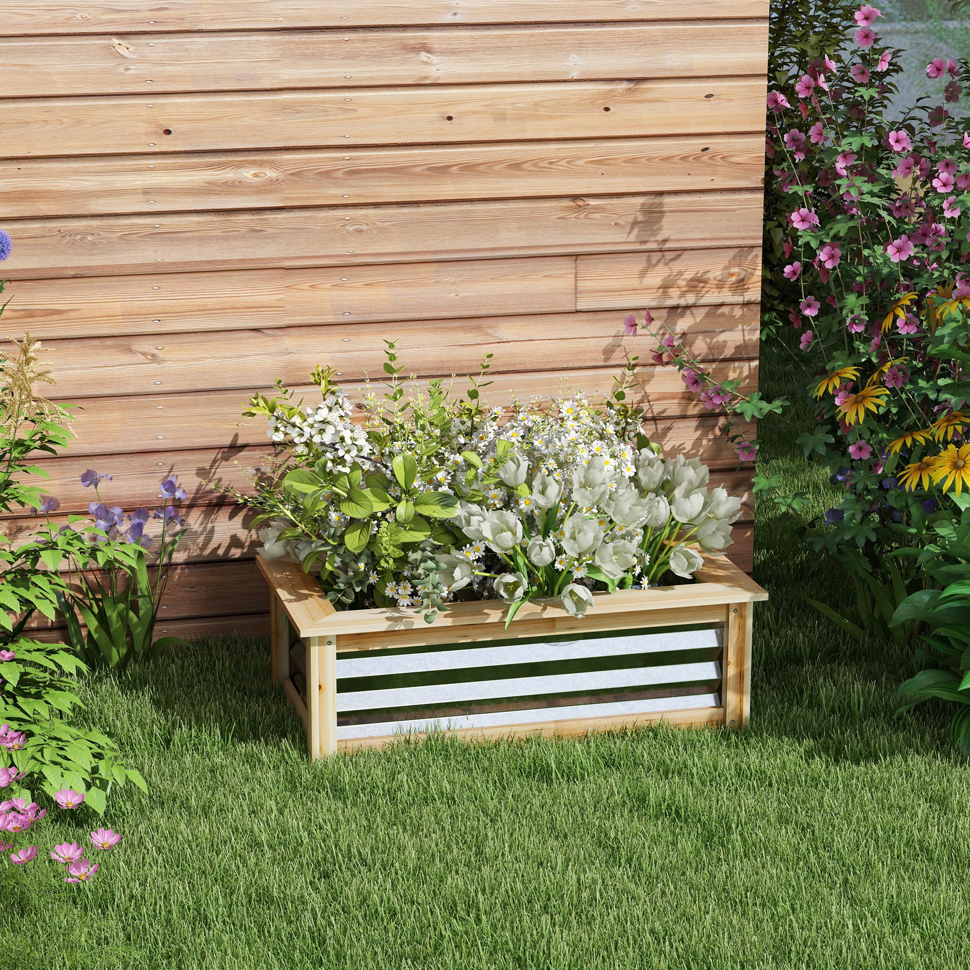 Outsunny Raised Garden Bed, Wood Reinforced Metal Planter Box, 2.6'