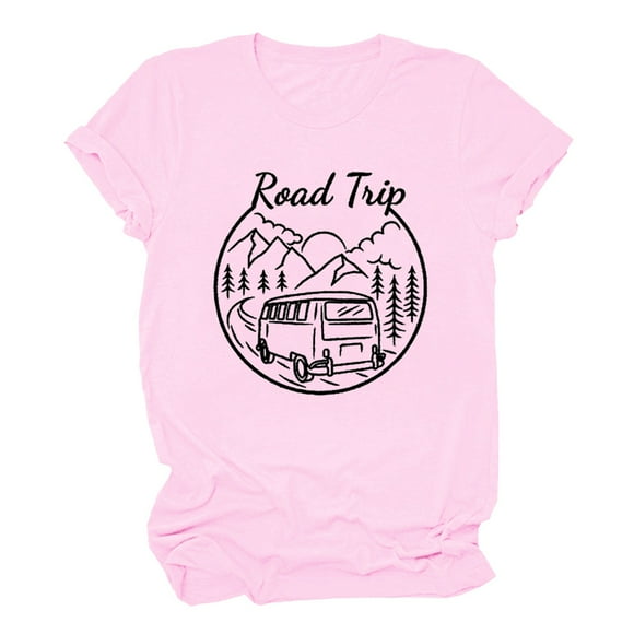Womens Shirt Womens Summer Tunics Women Short Sleeve Round Neck Everyday Text Botanical Floral Cat T Shirt Top Adult Female Clothes Pink Size XL