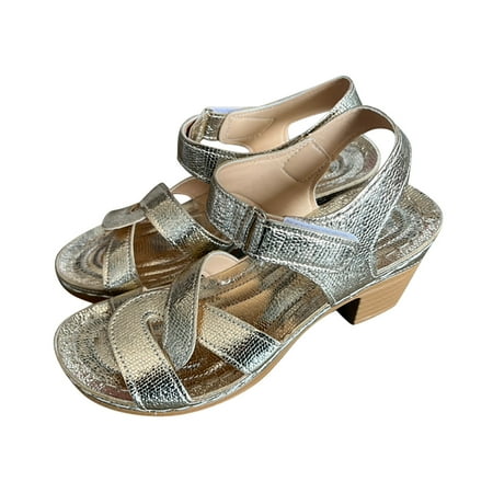 

Funicet Sandals for Women 2024 24 Spring/Summer New High Heel Sandals with Open Toe Strap Large Sandals Gold 36