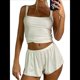 thumbnail image 3 of Conjunto de Verano para Mujer: Top Corto de Punto Acanalado y Pantalones Cortos con Bolsillo para Vacaciones. XL, 3 of 8