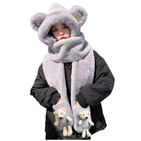 Scarfs for Women Women's Scarves Wraps Women's Scarves Bear Hats Gloves Three Piece Set Sweet Rabbit Ears Thickened Warm and Cold Proof Plush Multi Piece Set Women's Wraps Pashminas