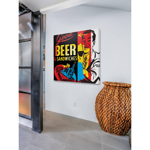 Marmont Hill "Beer & Sandwiches" by Josh Ruggs Painting Print on Wrapped Canvas