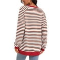 thumbnail image 3 of Sudadera de Rayas para Mujer ATHLECHIC Ajuste Holgado de Manga Larga Cuello Redondo Top L Café Blanco, 3 of 4