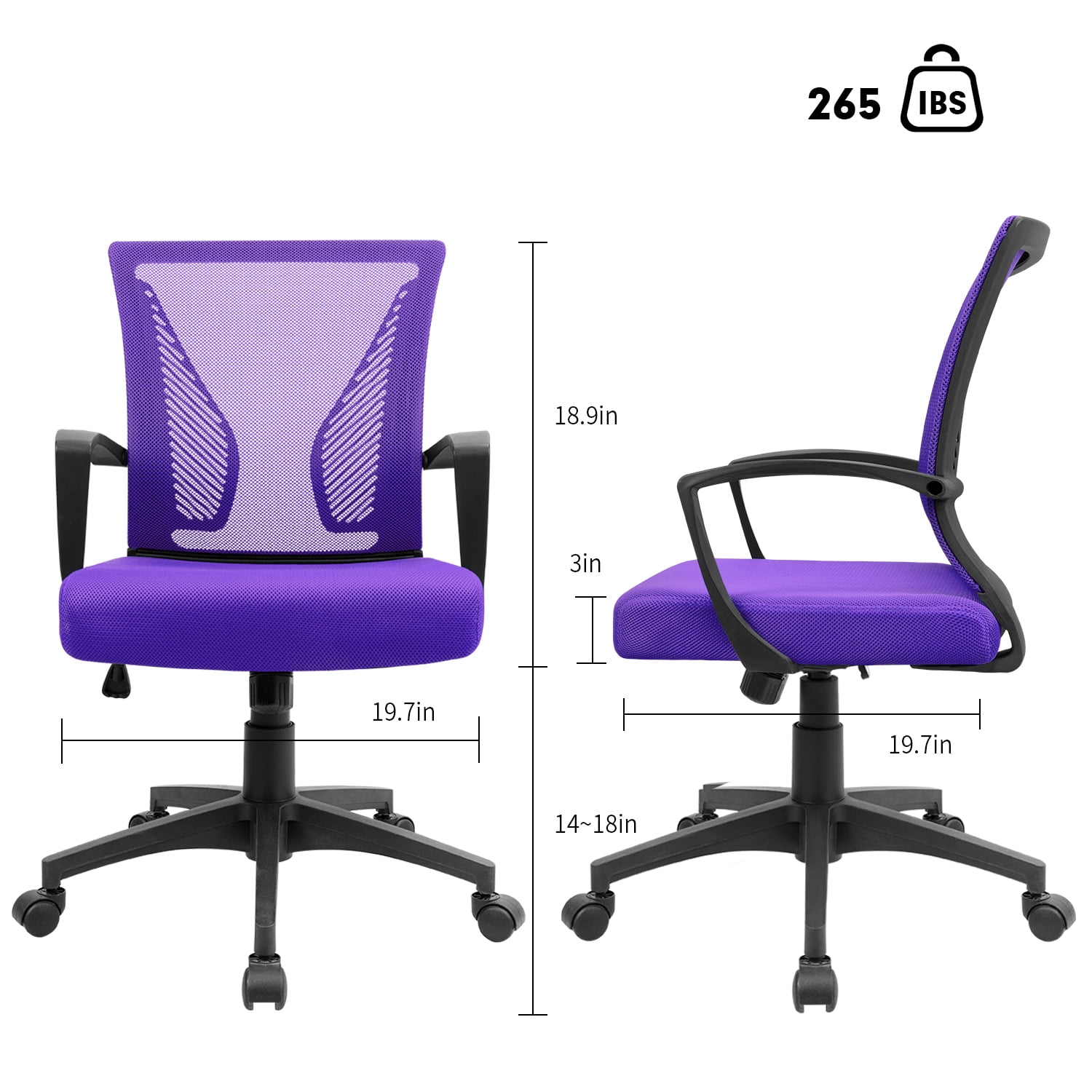 Purple High Back Office Chair with Lumbar Support 25.25 x 25.5 x 41.5 :  99662C-____ - Pro Line II by Office Star Products